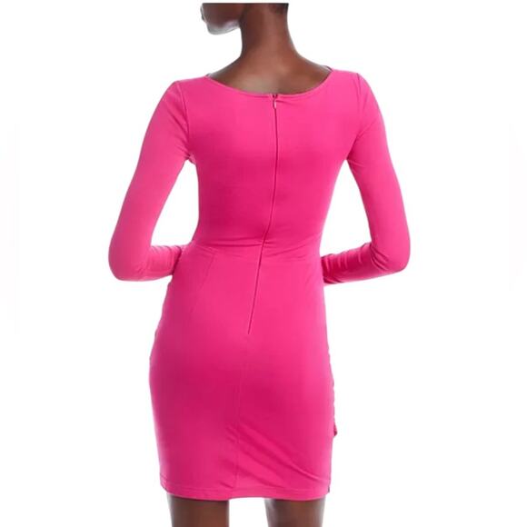 YAURA Fope Twist Front Cutout Dress Hot Pink Ruched Bodycon Club  NEW UK 6 US 2 - Picture 5 of 12